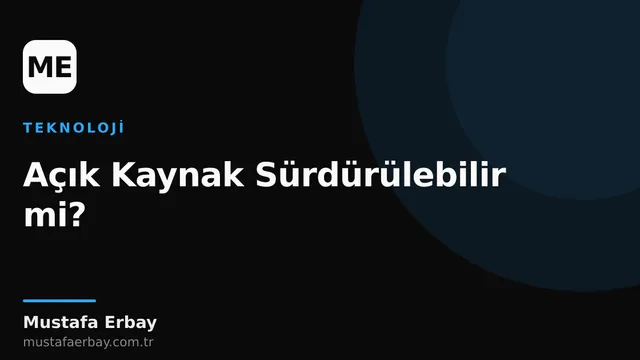 Birbiriyle bağlantılı dişliler ve kod parçacıklarının oluşturduğu soyut bir açık kaynak teknolojisi görseli, sürdürülebilirlik temasını vurguluyor.