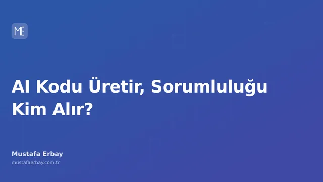 Yapay zeka tarafından yazılan kodun sorumluluğunu kimin alması gerektiğini sorgulayan bir görsel. İnsan ve robot elleri klavye üzerinde bir klavyeye uzanıyor.