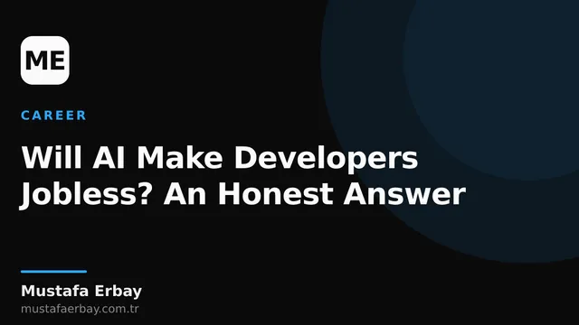 A developer and an abstract AI visual behind them, reflecting future anxiety.