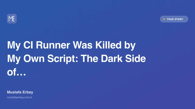 A darkened screen of a CI/CD runner with a 'self-inflicted' warning sign on it