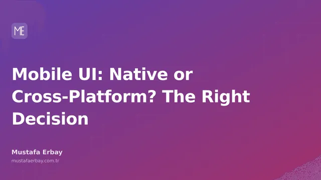 A diagram illustrating mobile app interface options: Native and Cross-Platform icons, a decision tree, and code examples.