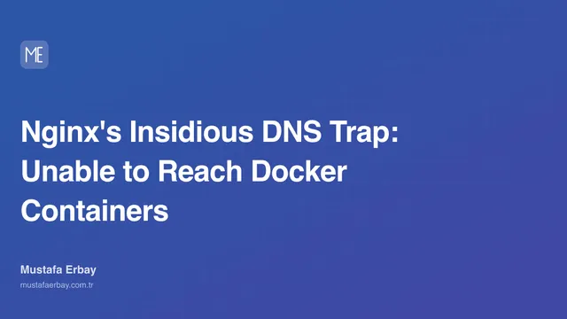 A visual showing the complex connection between the Nginx logo, a DNS server icon, and Docker containers.