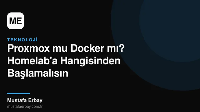 Sunucu rack'inde Proxmox ve Docker logoları