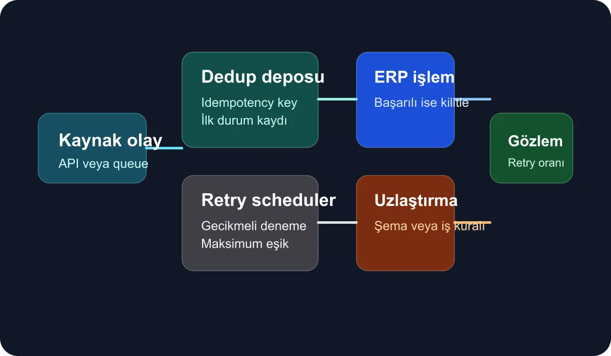 Technical diagram showing the retry corridor and the idempotent processing flow in ERP integrations