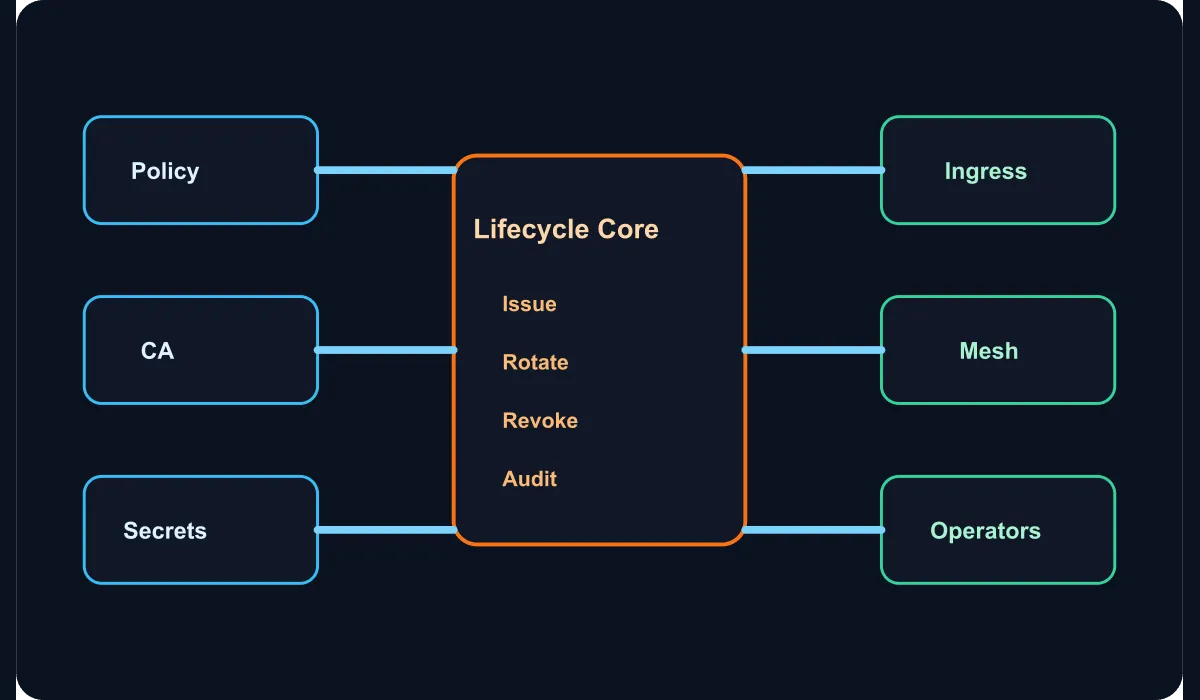 Technical diagram showing the certificate lifecycle architecture on enterprise platforms