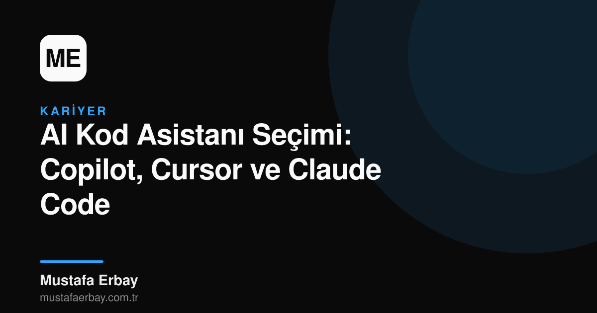 Üç farklı AI kod asistanının (GitHub Copilot, Cursor, Claude Code) logoları ve bir yazılımcının klavye başında çalışırken siluetini gösteren soyut bir görsel.
