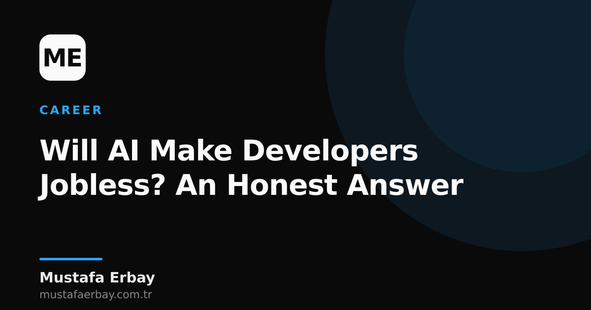 A developer and an abstract AI visual behind them, reflecting future anxiety.