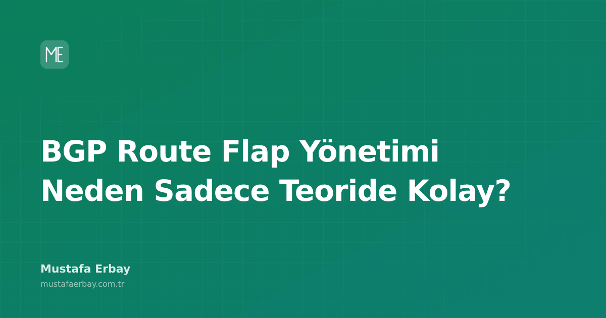 BGP route flap yönetimi üzerine bir ağ diyagramı ve problem çözme sürecini gösteren görsel.