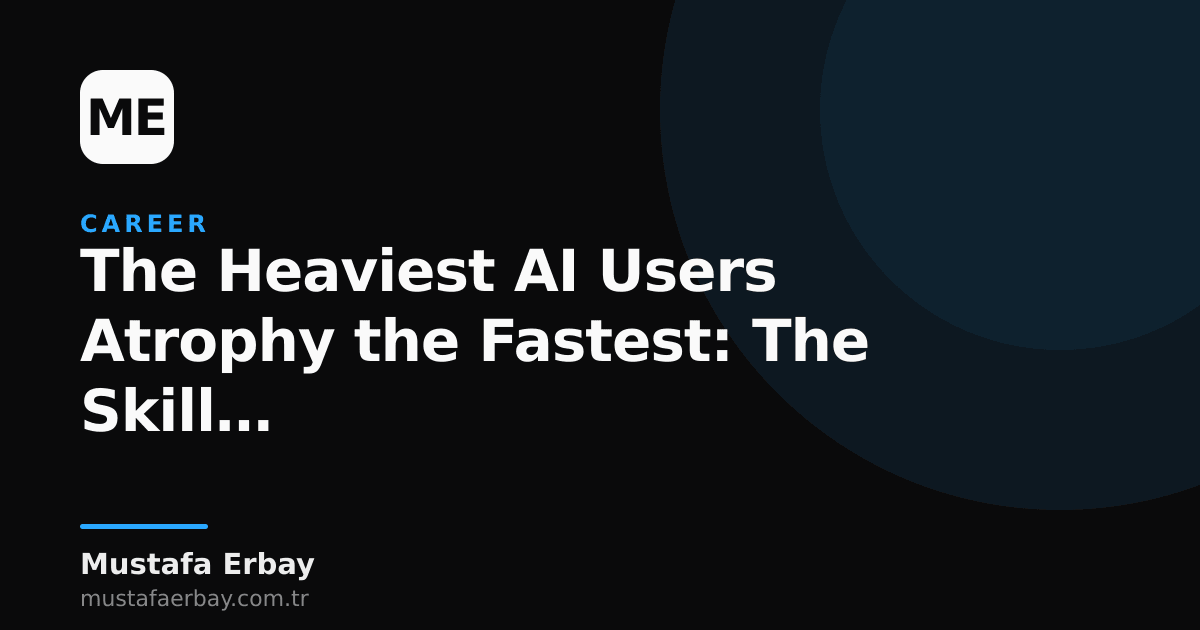 A person examining AI-generated code, watched from behind by a robot hand holding a hammer, symbolizing the danger of skill atrophy.