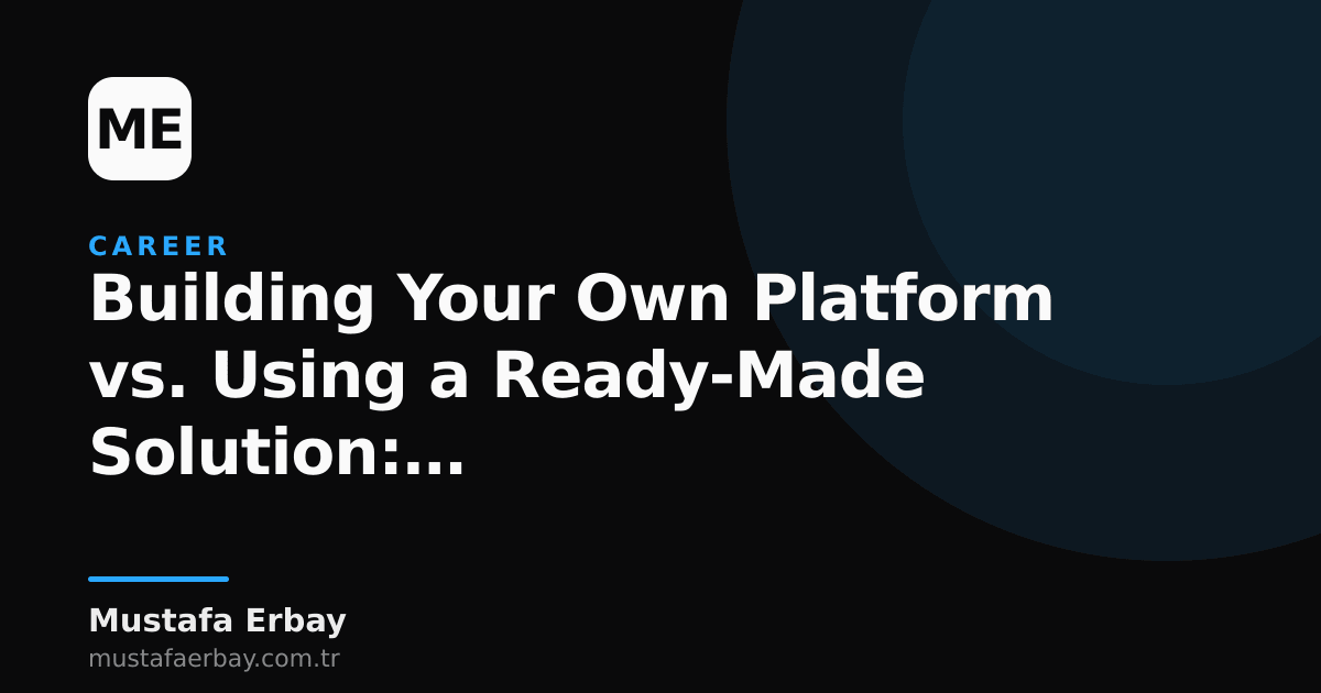 A person looking at complex circuits and lines of code on one side, and a ready-made pile of bricks on the other. The question 'Building Your Own Platform vs. Using a Ready-Made Solution?' hovers around.