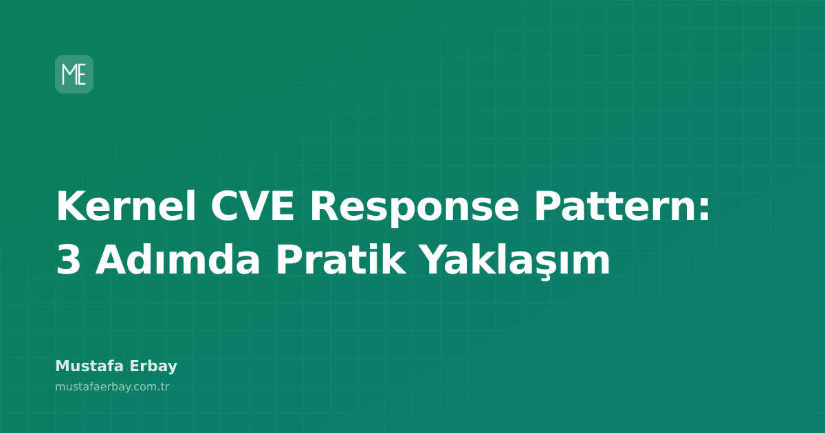 Kernel CVE Response Pattern yazisinin basligini ve 3 adimli bir infografik goruntusu.