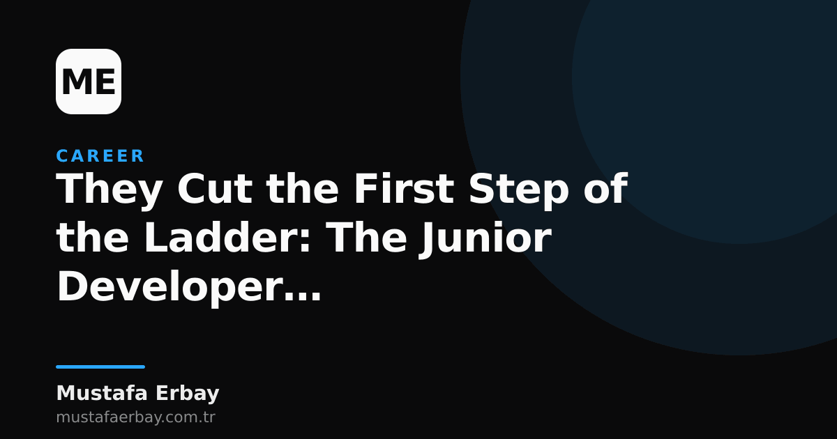 A ladder extending upwards with its first steps cut off and missing, symbolizing the difficulty for a young developer to find their way in the industry.