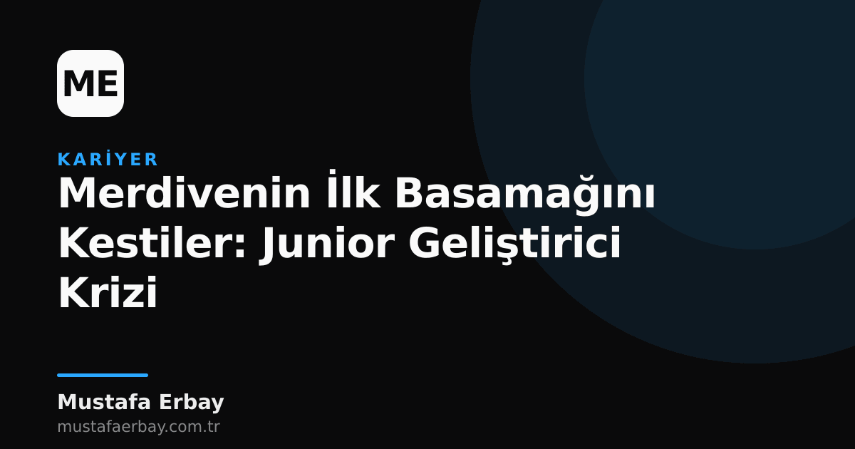 Yukarı doğru uzanan ve ilk basamakları kesilmiş, eksik bir merdiven, genç bir geliştiricinin sektörde yol bulma zorluğunu simgeliyor.