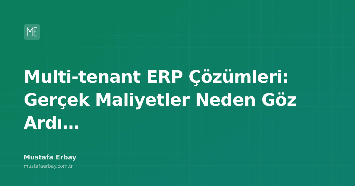 Farklı binaları temsil eden çok katlı bir mimari çizimi, multi-tenant ERP'nin karmaşıklığını simgeliyor.