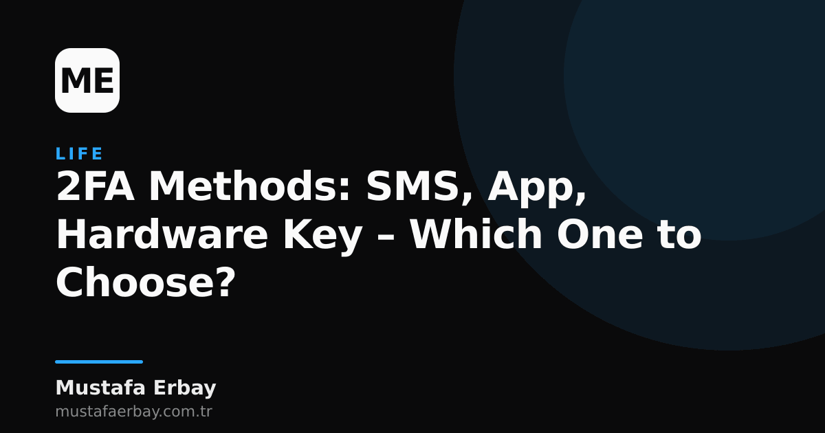 Smartphone, hardware security key, and SMS representing 2FA methods on a desk.