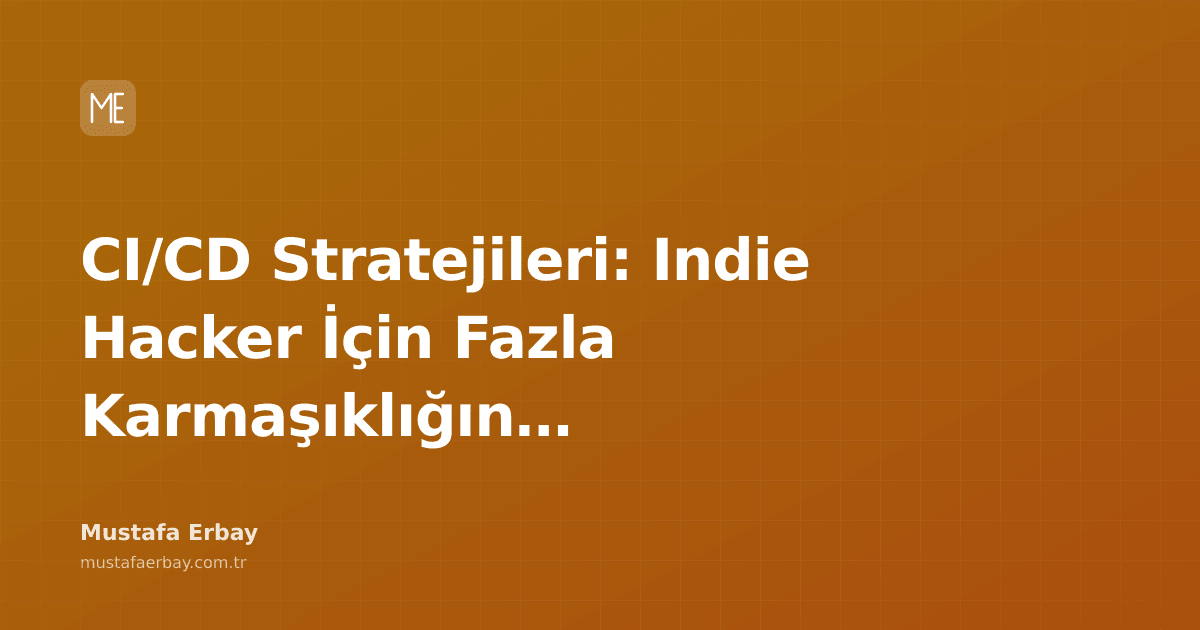 Bir indie hacker'ın sade ve optimize edilmiş CI/CD boru hattını gösteren, karmaşık olmayan bir sistem mimarisi çizimi.