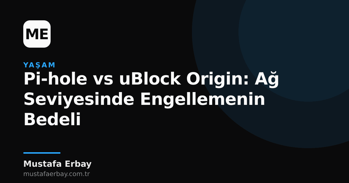 Pi-hole ve uBlock Origin logolarının yan yana yerleştirildiği, ağ bağlantılarını temsil eden grafiklerle süslenmiş bir görsel.