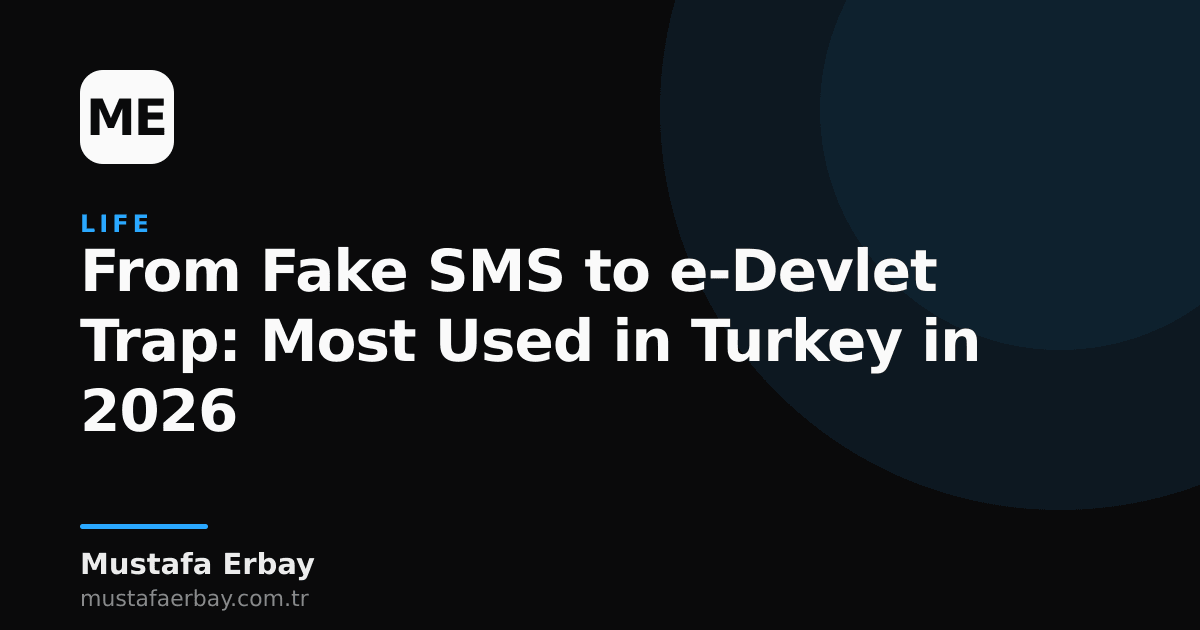 A fake e-Devlet SMS on a smartphone screen with a confused person in the background