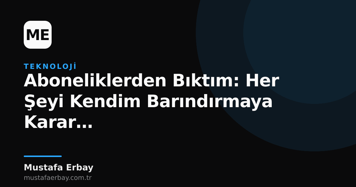 Bir kişinin bilgisayar başında abonelik faturalarına bakıp bunaldığı ve kendi sunucusunu kurmayı düşündüğü bir görsel.