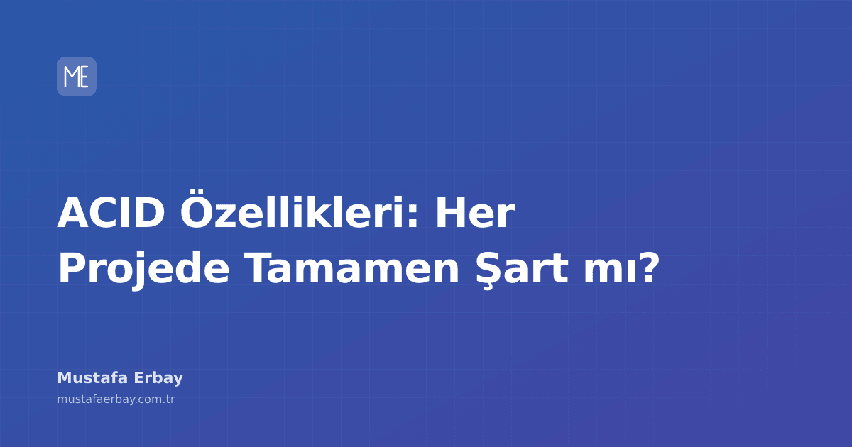 ACID özelliklerini simgeleyen bir görsel, veritabanı işlemlerinin güvenilirliğini ve tutarlılığını temsil eden dört renkli blok