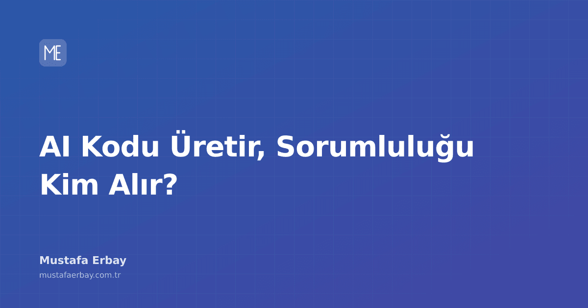 Yapay zeka tarafından yazılan kodun sorumluluğunu kimin alması gerektiğini sorgulayan bir görsel. İnsan ve robot elleri klavye üzerinde bir klavyeye uzanıyor.