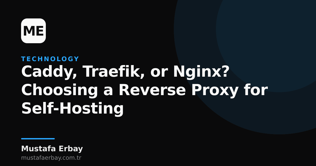 Three different reverse proxy logos: Nginx, Caddy, and Traefik, with a server rack and network connections in the background.