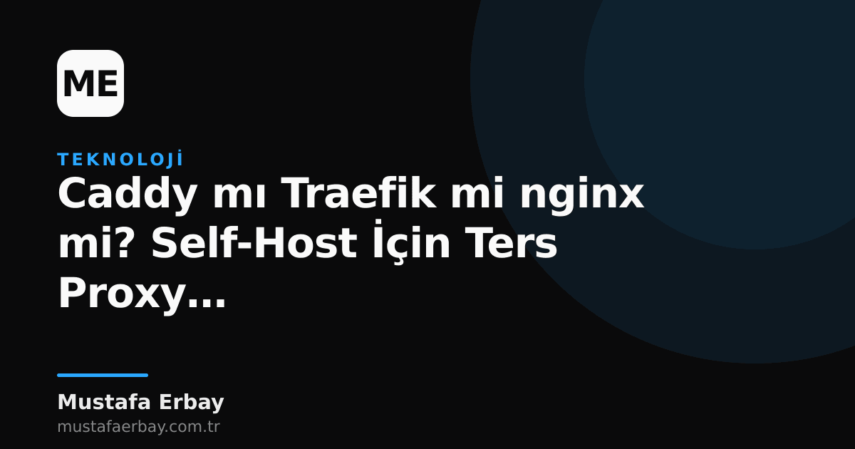 Üç farklı ters proxy logosu: Nginx, Caddy ve Traefik, arka planda bir sunucu rack'i ve ağ bağlantıları.