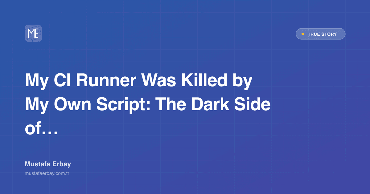 A darkened screen of a CI/CD runner with a 'self-inflicted' warning sign on it