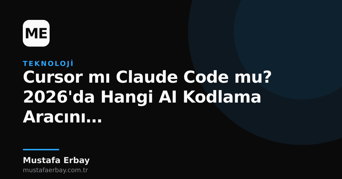 Cursor ve Claude Code logolarının yan yana yer aldığı, kod satırları ve yapay zeka sembolleriyle süslenmiş bir görsel.