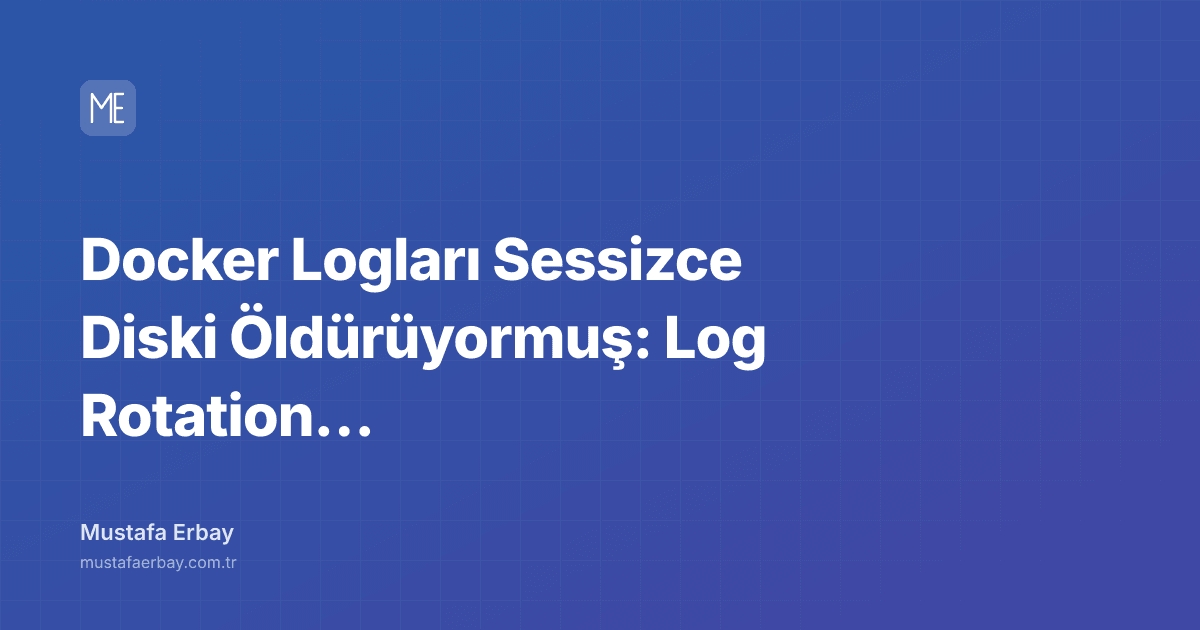 Bir sunucu diski doluluğu gösteren grafikler ve Docker konteyner log dosyalarını temsil eden simgeler.