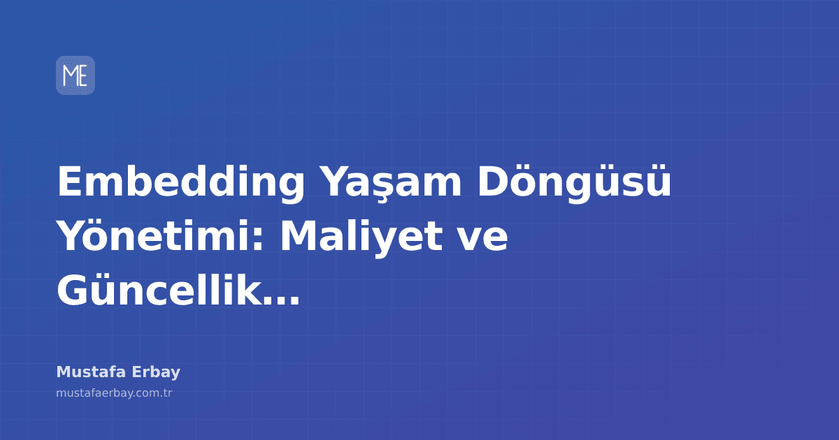 AI uygulamalarında embedding yaşam döngüsü yönetiminin maliyet ve güncellik dengesini gösteren bir diyagram
