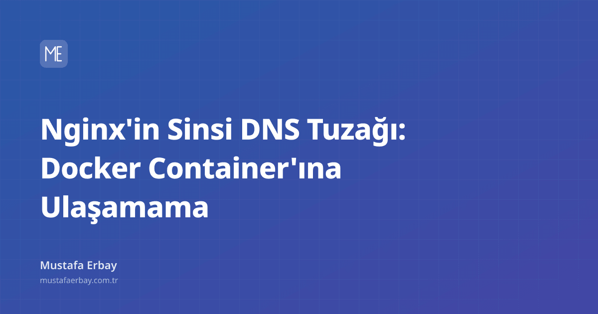 Nginx logosu, DNS sunucusu simgesi ve Docker konteynerleri arasındaki karmaşık bağlantıyı gösteren bir görsel.