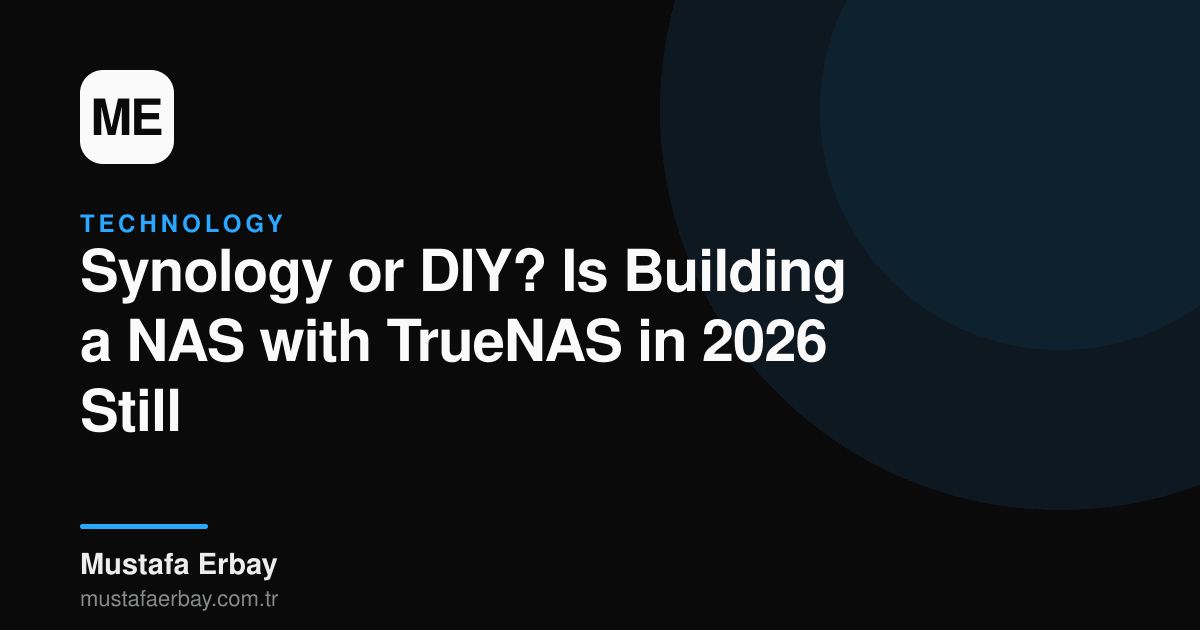 Synology and TrueNAS logos with a server rack and disk drives, symbolizing the comparison of NAS systems.