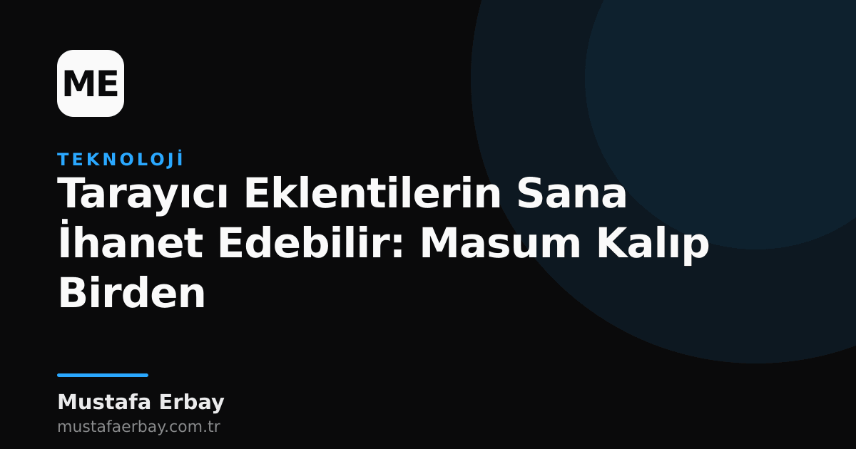 Tarayıcı eklentileriyle ilişkili potansiyel güvenlik risklerini gösteren, karanlık modda bir internet tarayıcısı ekranı ve arkasında siber tehditleri simgeleyen soyut şekiller.