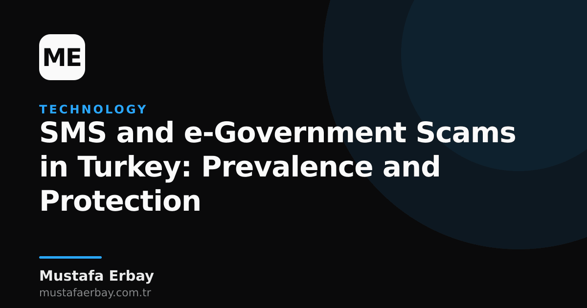 An image depicting the threat of cyber fraud with the e-Government logo and SMS bubbles over a map of Turkey