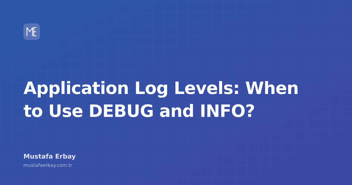 Application log levels: An analysis shown with DEBUG and INFO symbols.