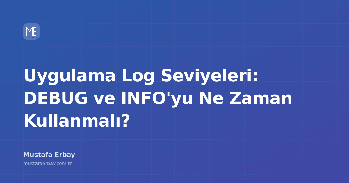 Uygulama log seviyeleri: DEBUG ve INFO sembolleri ile gösterilmiş bir analiz.