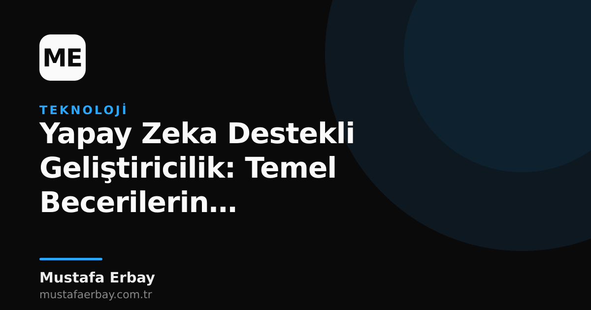 Bir geliştiricinin başında yapay zeka ikonu ve kod yazan bir ekran, arka planda soyut dijital çizgilerle beceri kaybı teması