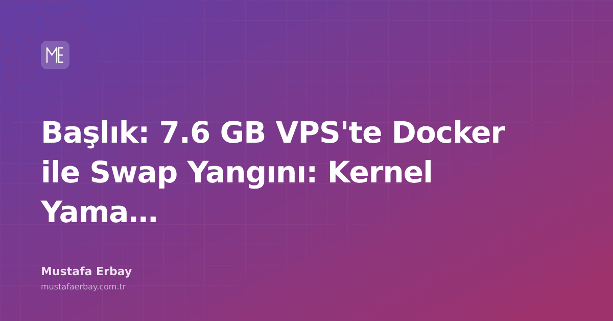 Küçük bir VPS ekranında Docker loglarında swap kullanımını gösteren terminal çıktısı.