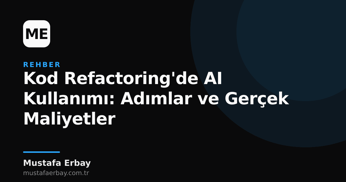 AI destekli kod refactoring sürecini gösteren görsel, kod parçacıkları ve yapay zeka sembolleri