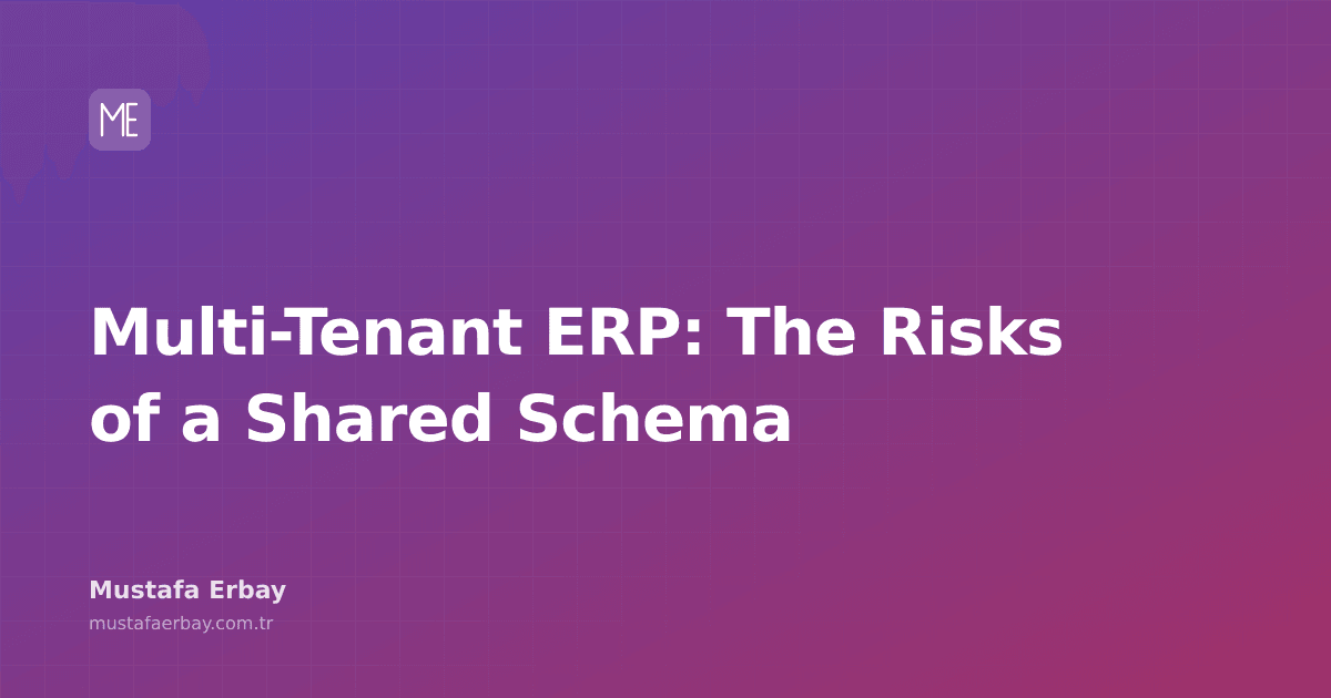 A diagram showing risk indicators on an ERP database schema and the difference between a shared schema and an isolated schema.