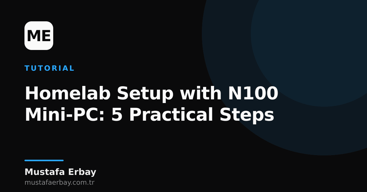A small N100 mini-PC sitting on a desk with network cables behind it in a homelab environment