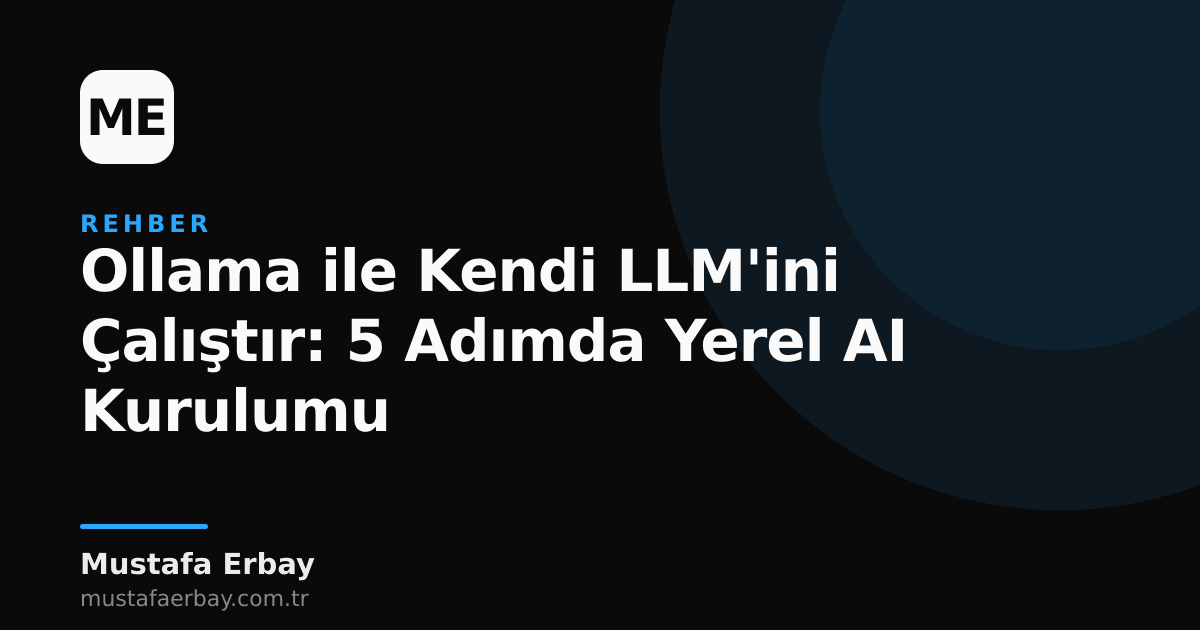 Ollama logosu ve kod satırları ile yerel AI kurulumunu temsil eden bir görsel.