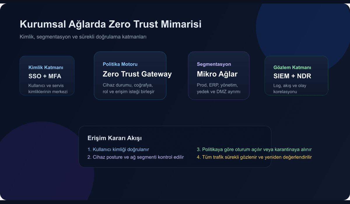 Kurumsal ağlarda Zero Trust mimarisini anlatan teknik şema